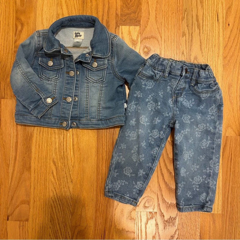 OshKosh B’gosh Baby Denim Jacket‎ & Floral Jeans (18M)